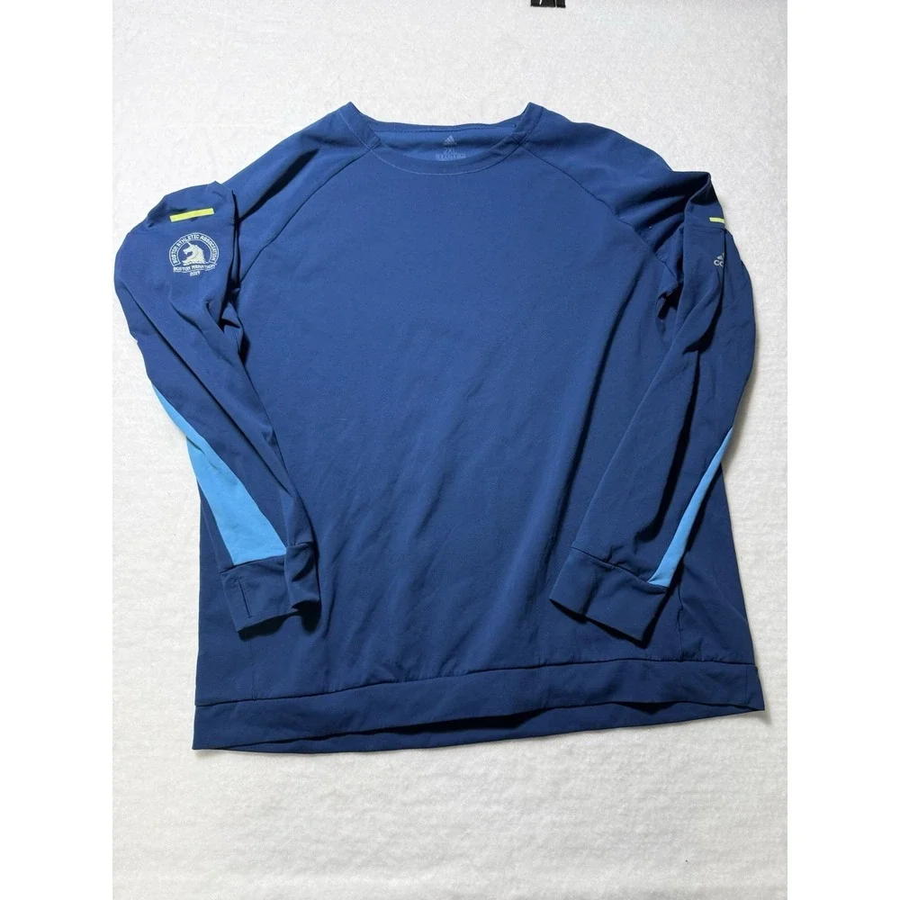 Men's Adidas Climate Boston Marathon 2019 Blue Long Sleeve Shirt XXL
